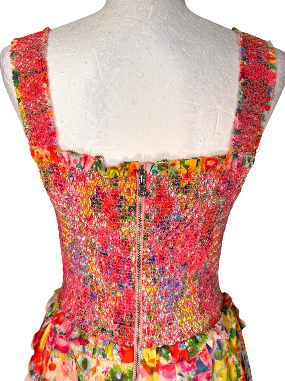 Alice + Olivia Jocelyn Smocked Mini Dress 6 Silk Blend Coquette Girl Party - Picture 7 of 13